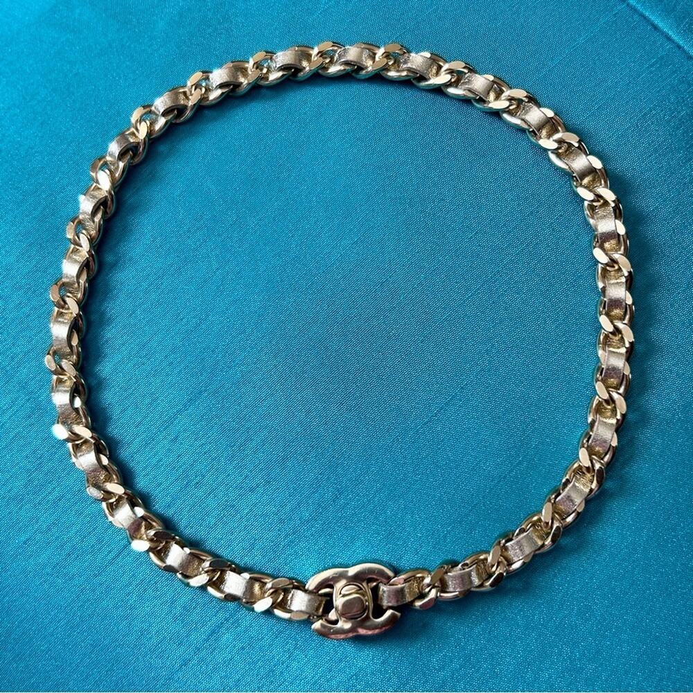 Chanel Leather & Chain CC Turn Lock Gold Plated Choker Necklace